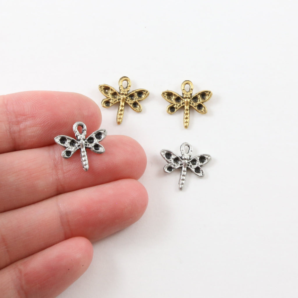 13mmx13mm Pewter Small Flying Dragonfly Wings Charm Fantasy Pendant (2pc)