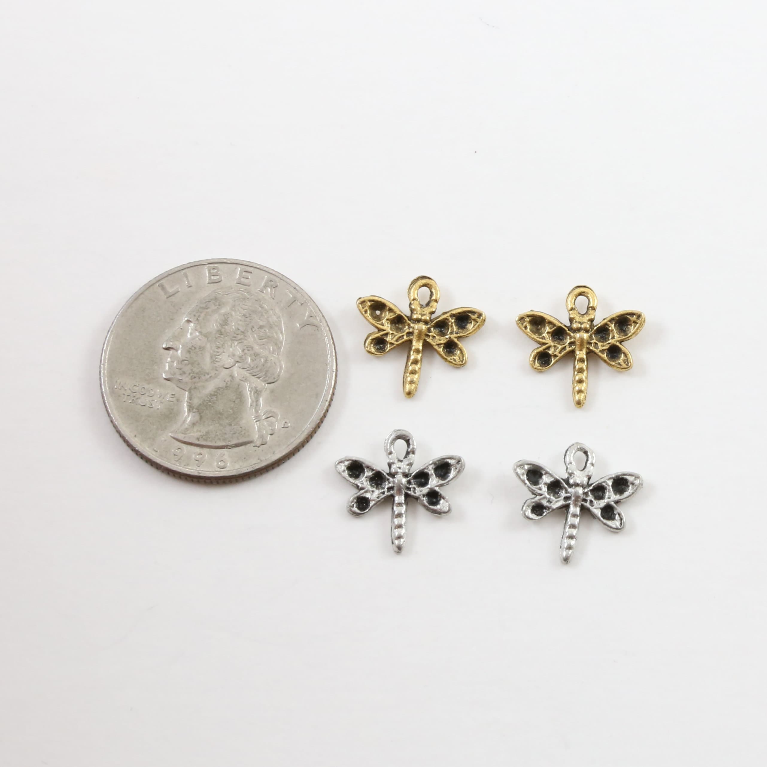 13mmx13mm Pewter Small Flying Dragonfly Wings Charm Fantasy Pendant (2pc)