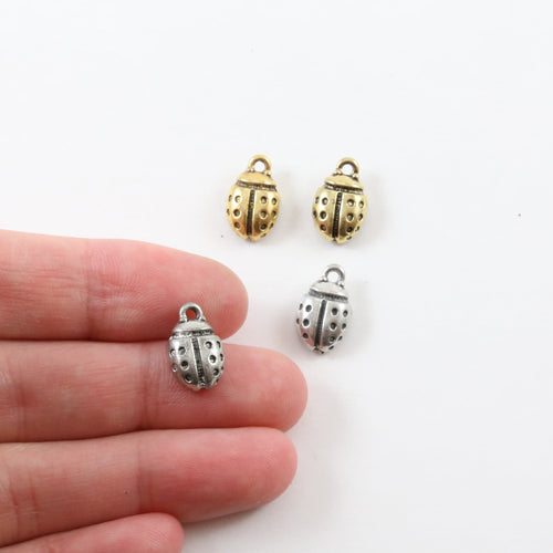 13mmx8mm Pewter Small Ladybug Ladybird Good Luck Charm Fantasy Pendant (2pc)