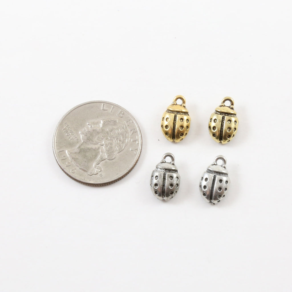 13mmx8mm Pewter Small Ladybug Ladybird Good Luck Charm Fantasy Pendant (2pc)