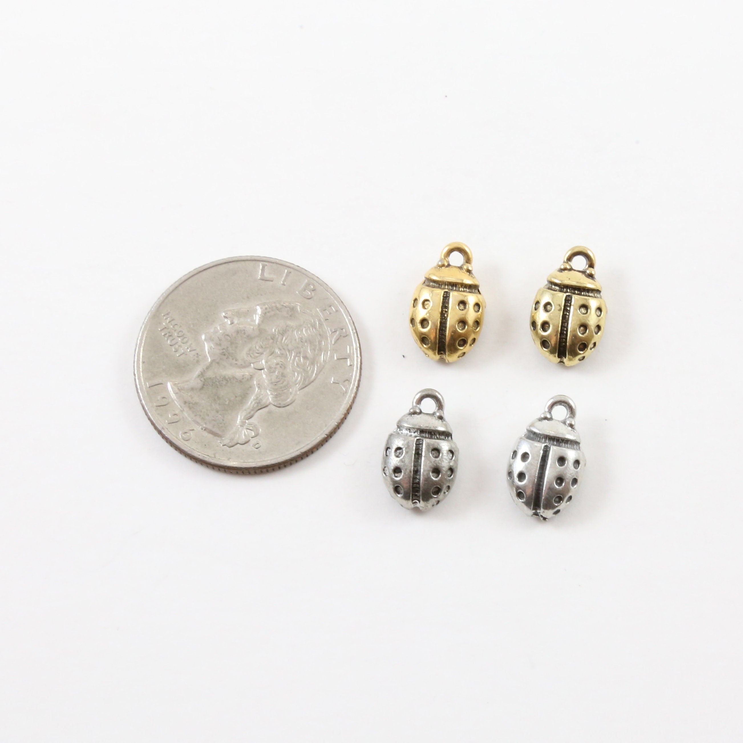 13mmx8mm Pewter Small Ladybug Ladybird Good Luck Charm Fantasy Pendant (2pc)