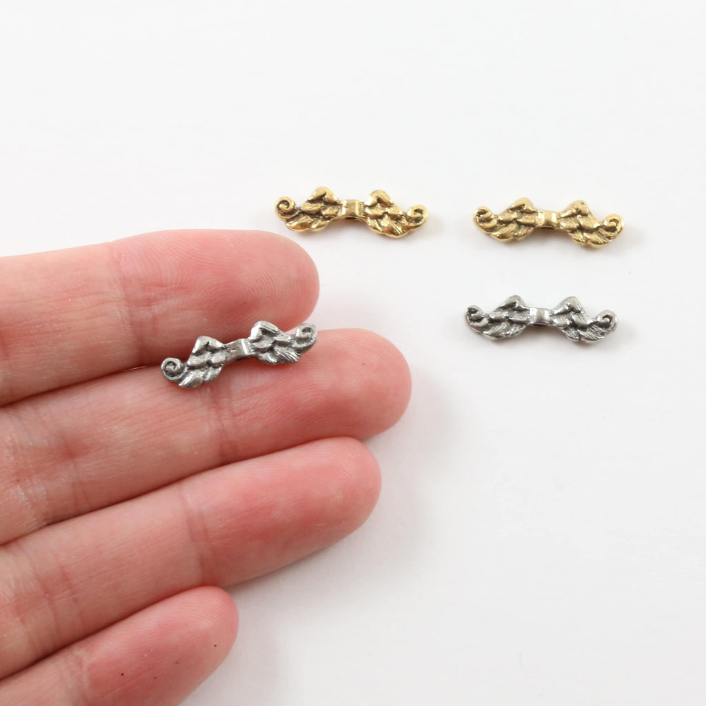 18mmx5mm Pewter Double Sided Whimsical Angel Wing Vertical Spacer Bead (2pc)