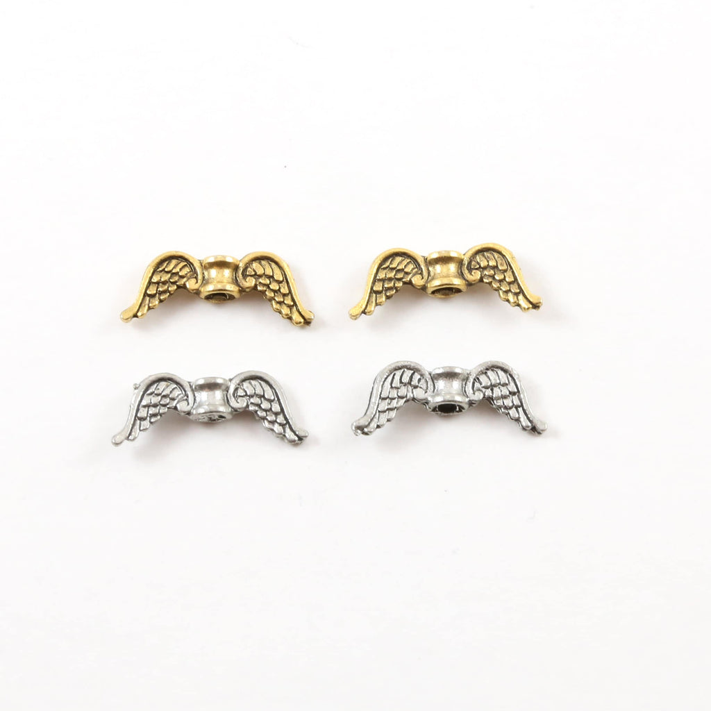 20mmx8mm Pewter Double Sided Detailed Angel Wing Vertical Spacer Bead (2pc)