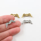 20mmx8mm Pewter Double Sided Detailed Angel Wing Vertical Spacer Bead (2pc)
