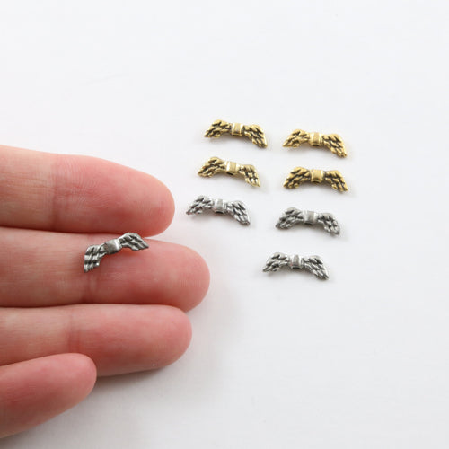 13mmx4mm Pewter Small Double Sided Detailed Angel Wing Vertical Spacer (4pc)
