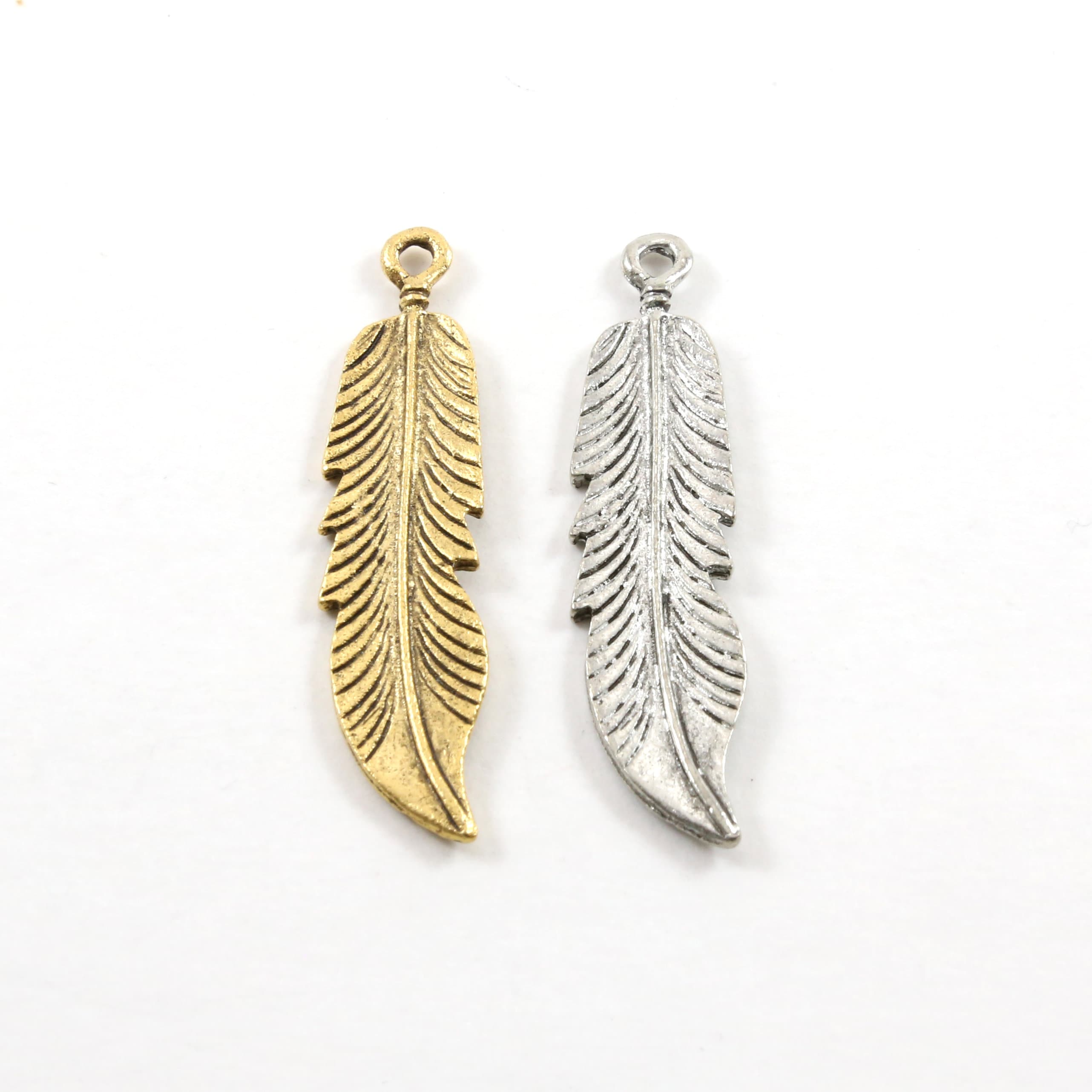Pewter Large Western Feather Boho Bohemian Charm Necklace