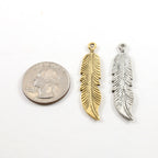 45mmx10mm Pewter Large Western Feather Boho Bohemian Charm Necklace