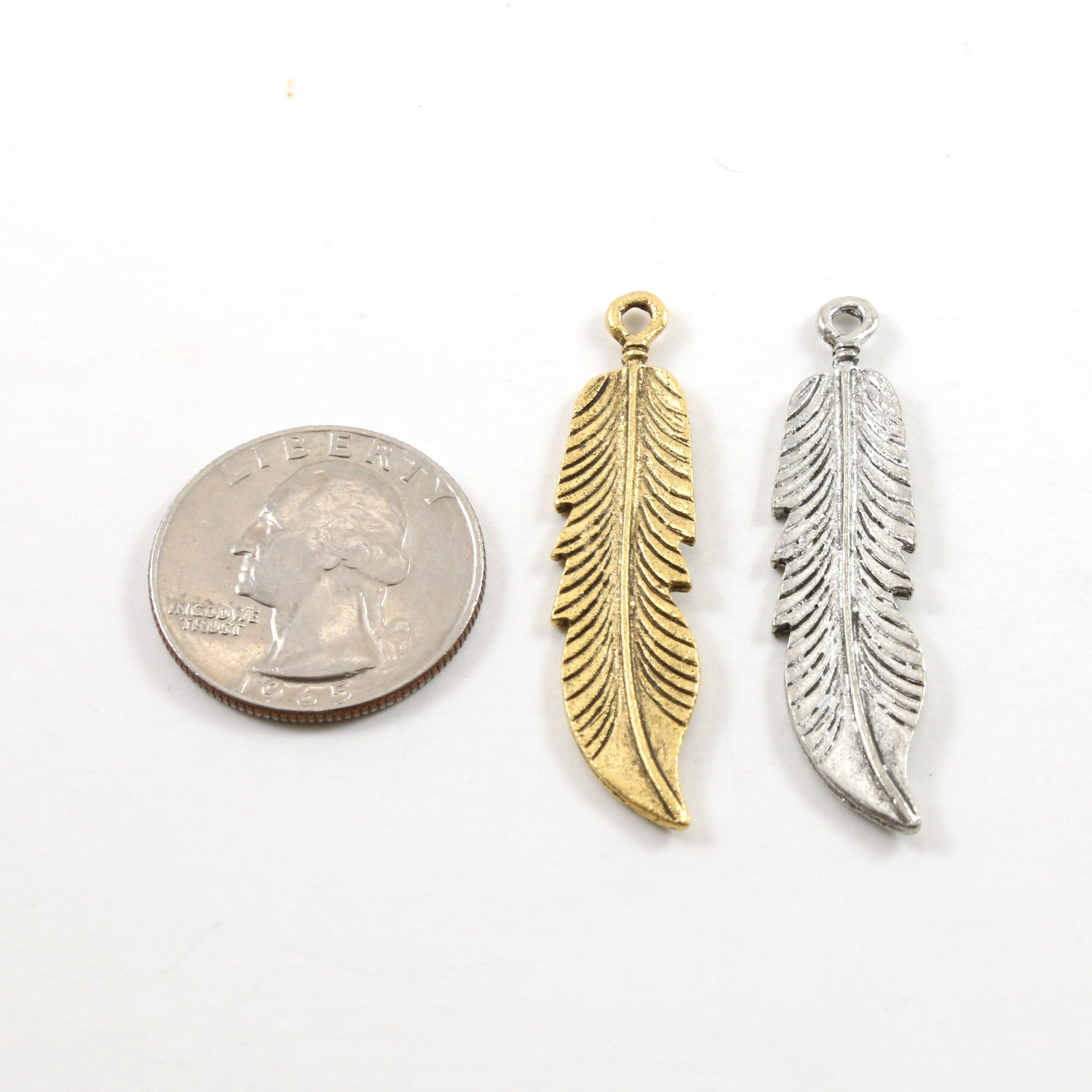 Pewter Large Western Feather Boho Bohemian Charm Necklace