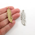 45mmx10mm Pewter Large Western Feather Boho Bohemian Charm Necklace