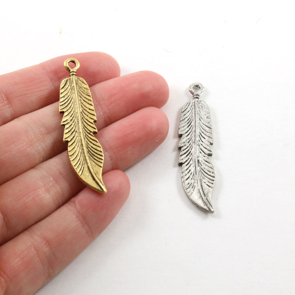 Pewter Large Western Feather Boho Bohemian Charm Necklace