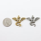 32mmx38mm Pewter Large Flying Detailed Dragon Charm Fantasy Medieval