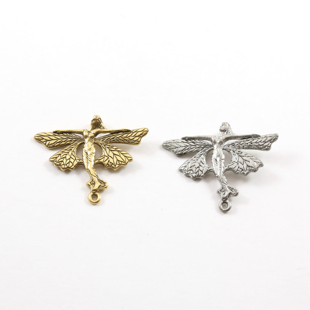 Pewter Flying Fairy Butterfly Wings Pixie Charm 2 Loop