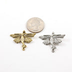 28mmx35mm Pewter Flying Fairy Butterfly Wings Pixie Charm 2 Loop