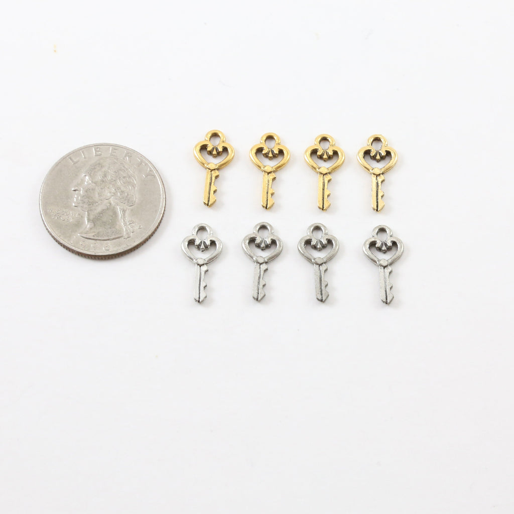16mmx8mm Pewter Tiny Small Heart Skeleton Key Charm Best Friend Charm (4pc)