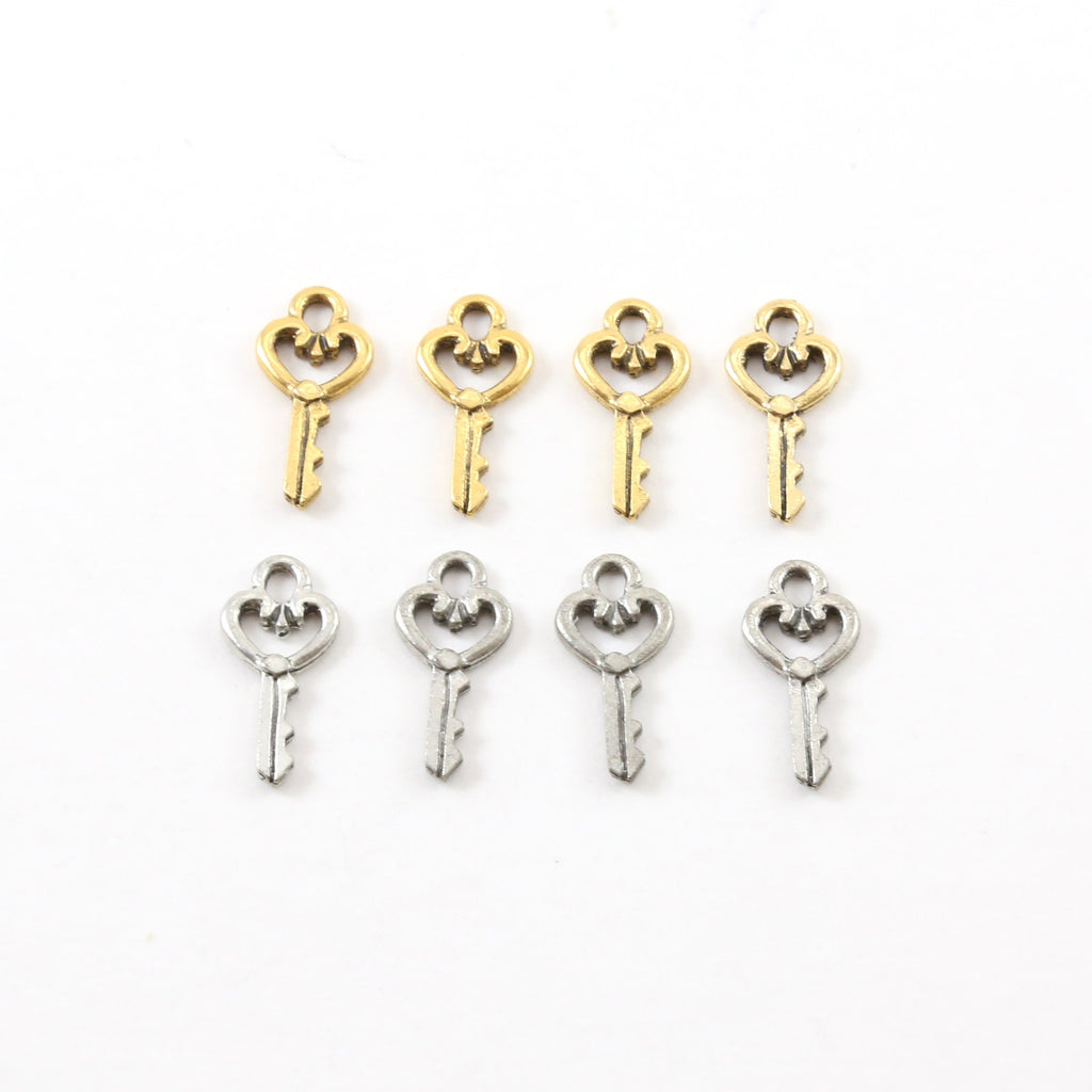 16mmx8mm Pewter Tiny Small Heart Skeleton Key Charm Best Friend Charm (4pc)