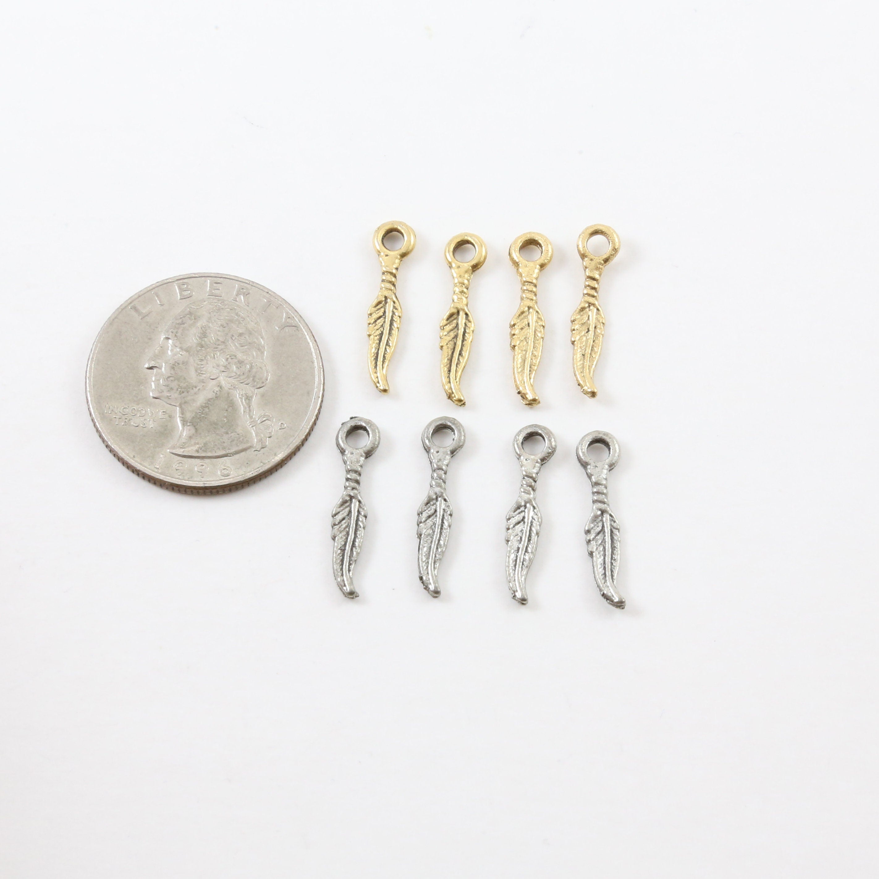 19mmx3mm Pewter Tiny Small Dainty Modern Feather Charm Necklace Pendant (4pc)