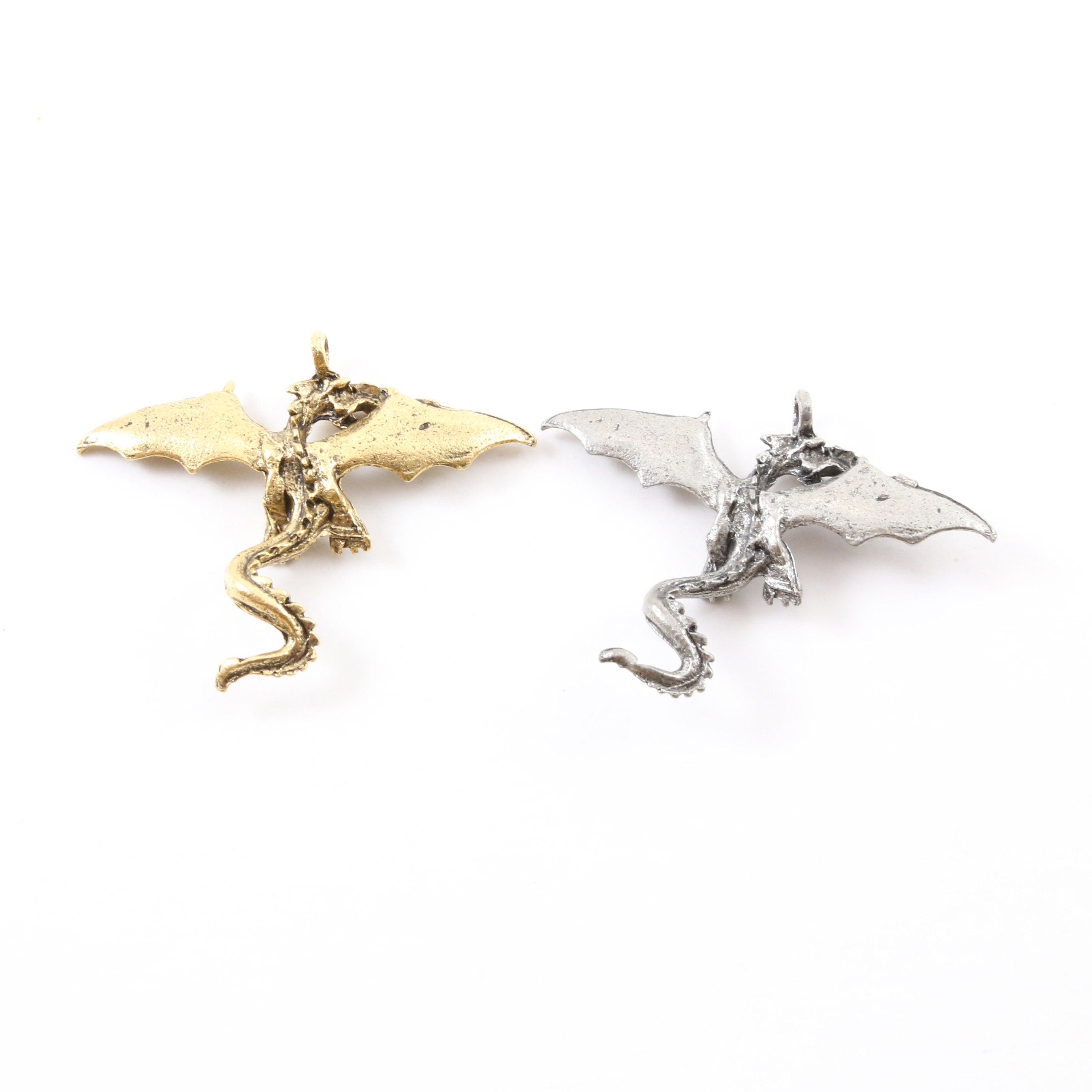 35mmx45mm Pewter Large Flying Detailed Dragon Charm Fantasy Medieval