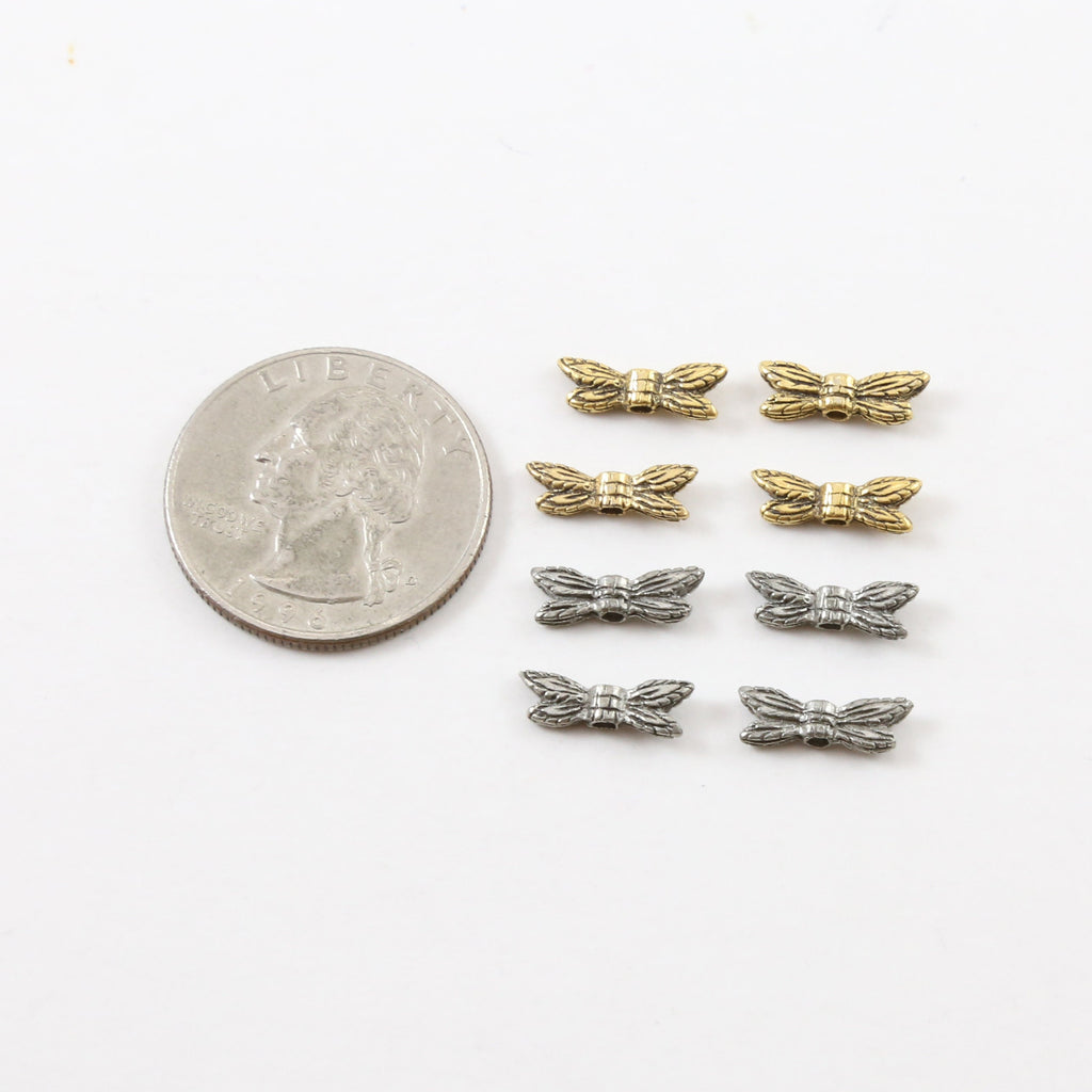 13mmx4mm Pewter Tiny Small Flying Dragonfly Bead Wings Fantasy Pendant (4pc)
