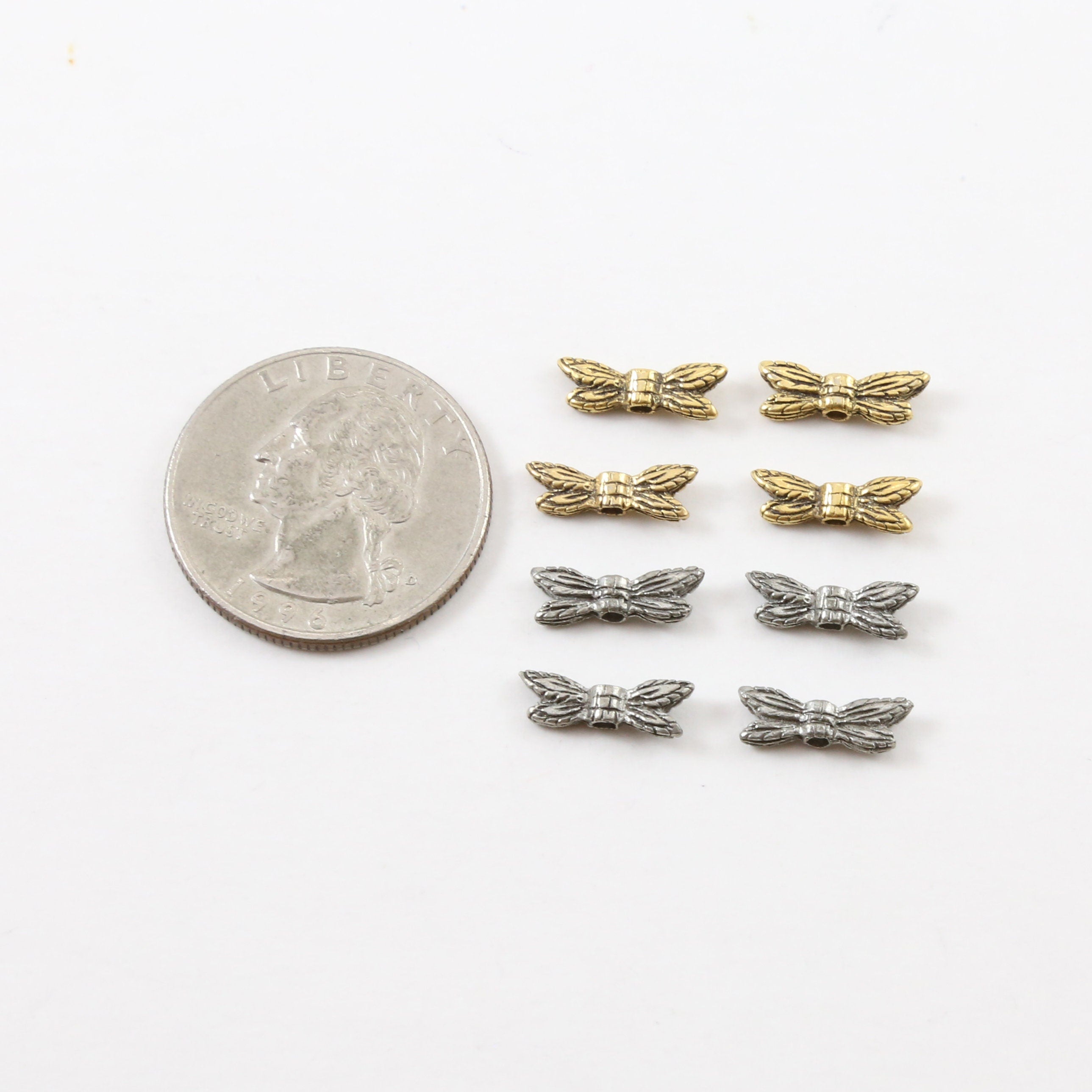 13mmx4mm Pewter Tiny Small Flying Dragonfly Bead Wings Fantasy Pendant (4pc)