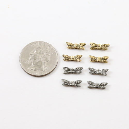 13mmx4mm Pewter Tiny Small Flying Dragonfly Bead Wings Fantasy Pendant (4pc)