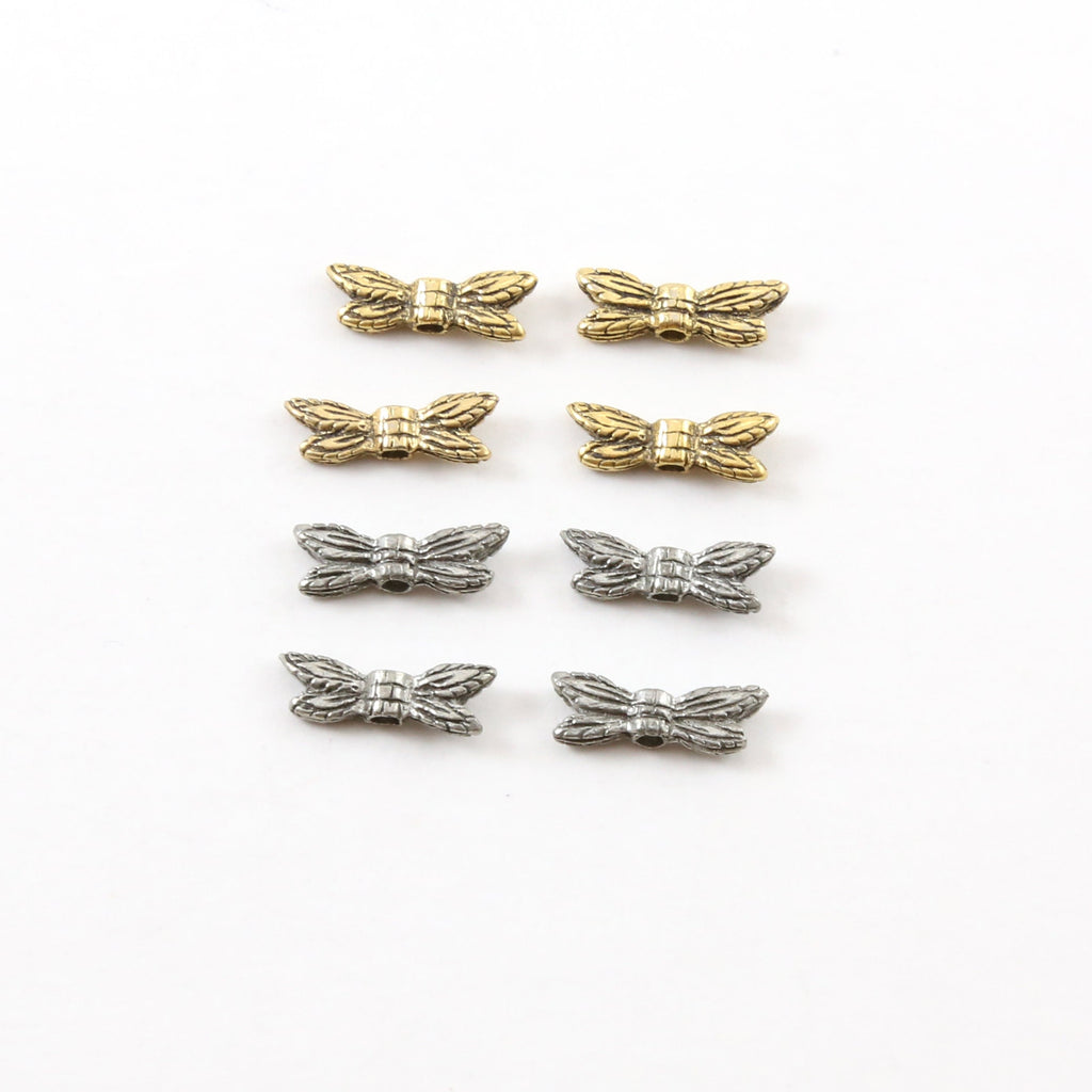 13mmx4mm Pewter Tiny Small Flying Dragonfly Bead Wings Fantasy Pendant (4pc)