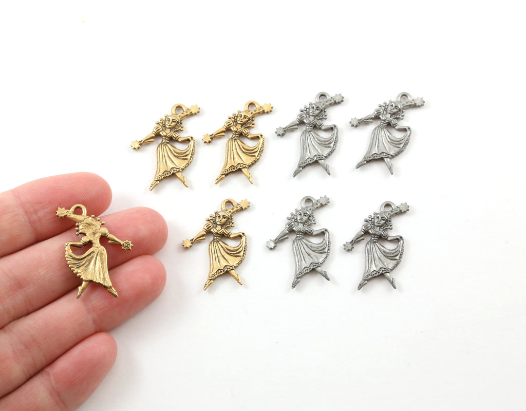 25mmx20mm Pewter Princess Fairy Damsel Pixie Charm with Star Wand (4pc)