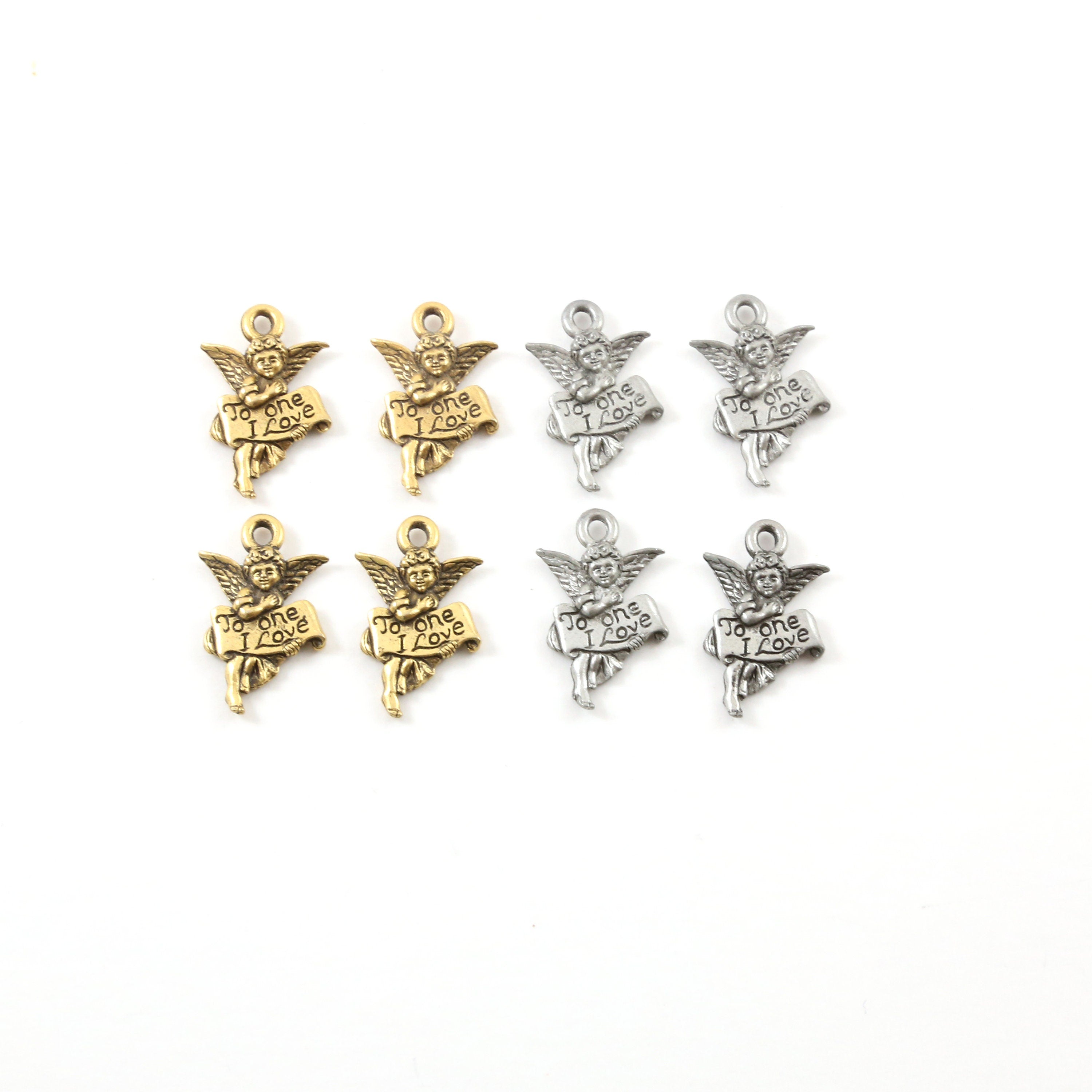 20mmx13mm Pewter Angel to One I Love Fairy Cherub Angelic Charm Mothers (4pc)