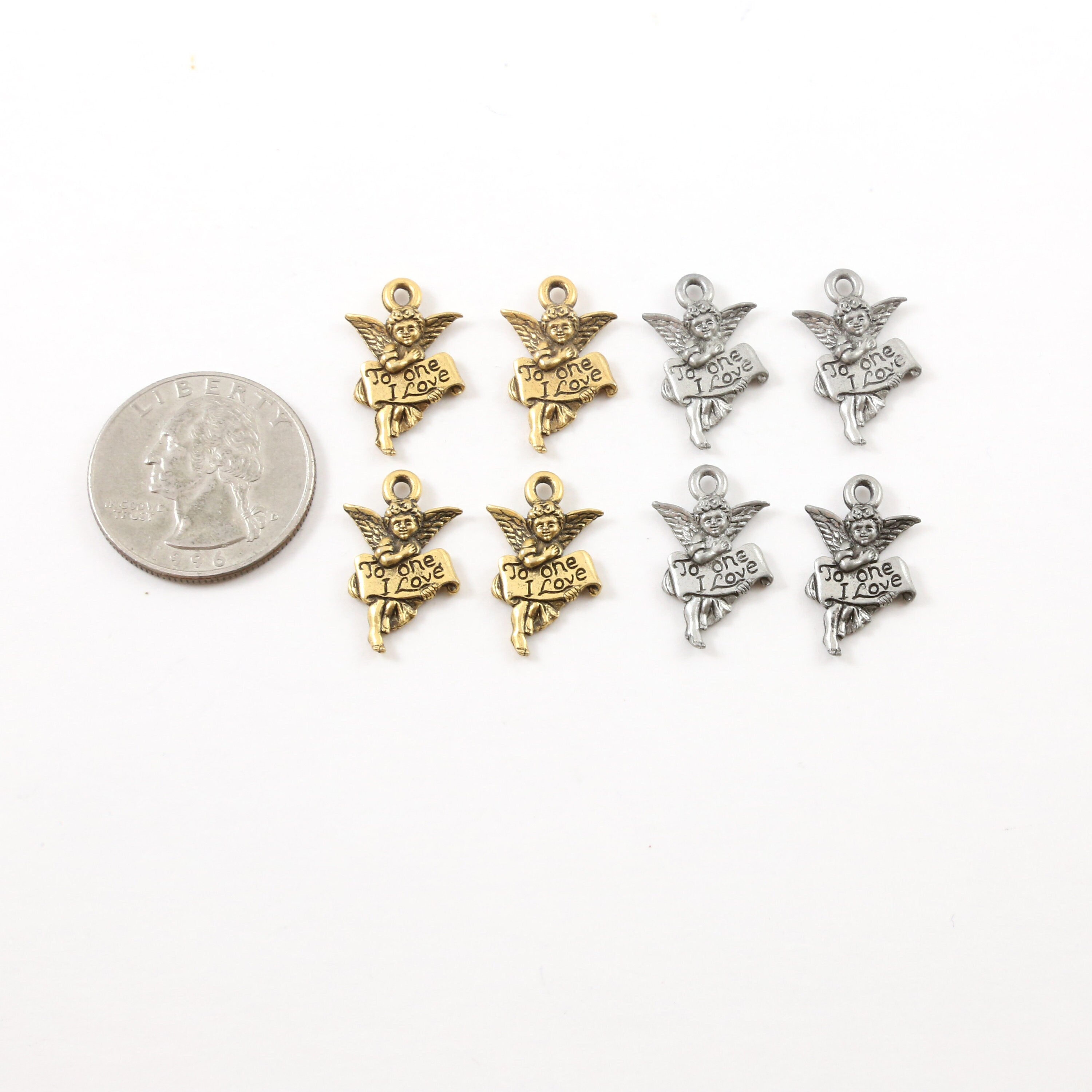 20mmx13mm Pewter Angel to One I Love Fairy Cherub Angelic Charm Mothers (4pc)