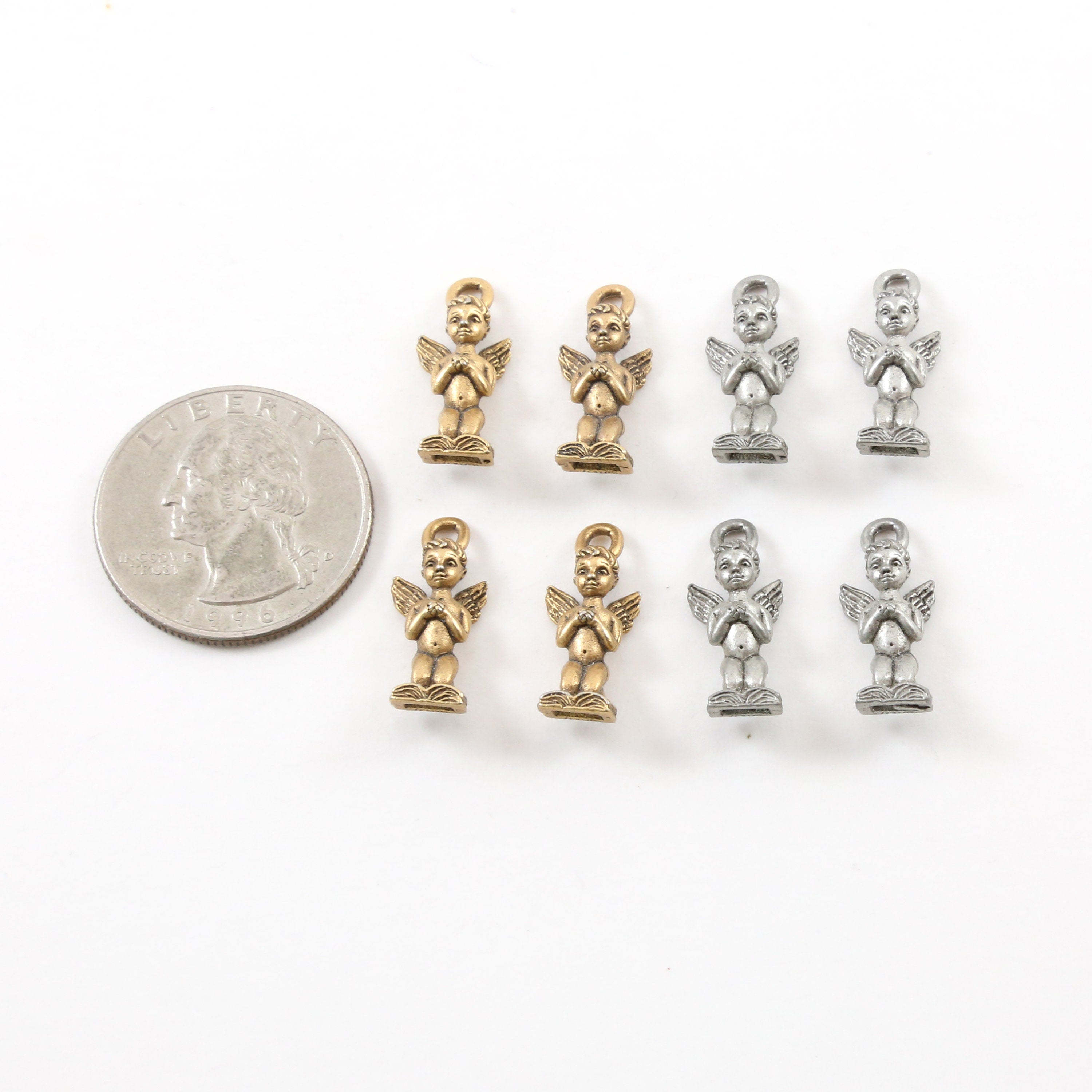 18mmx8mm Pewter Angel Cherub Angelic Coming Out of Book Bible Charm (4pc)
