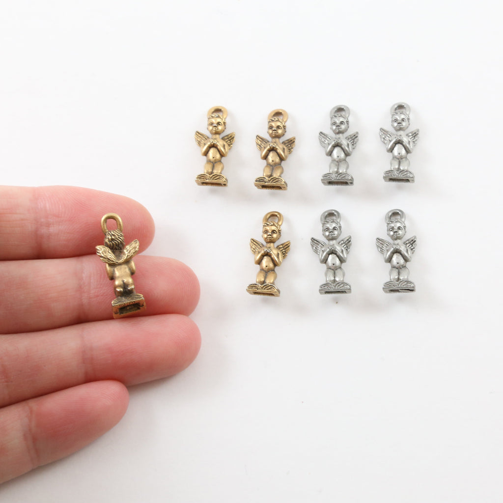 18mmx8mm Pewter Angel Cherub Angelic Coming Out of Book Bible Charm (4pc)