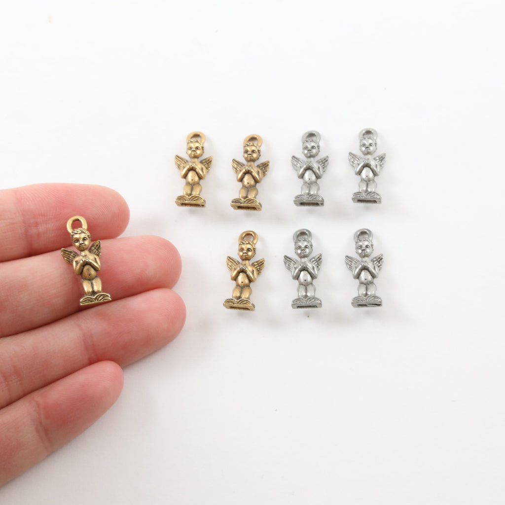 18mmx8mm Pewter Angel Cherub Angelic Coming Out of Book Bible Charm (4pc)