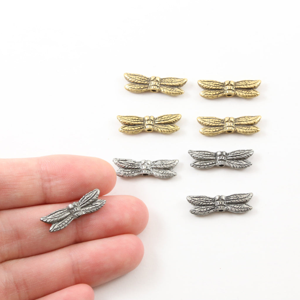 21mmx6mm Pewter Large Flying Dragonfly Bead Wings Fantasy Pendant (4pc)