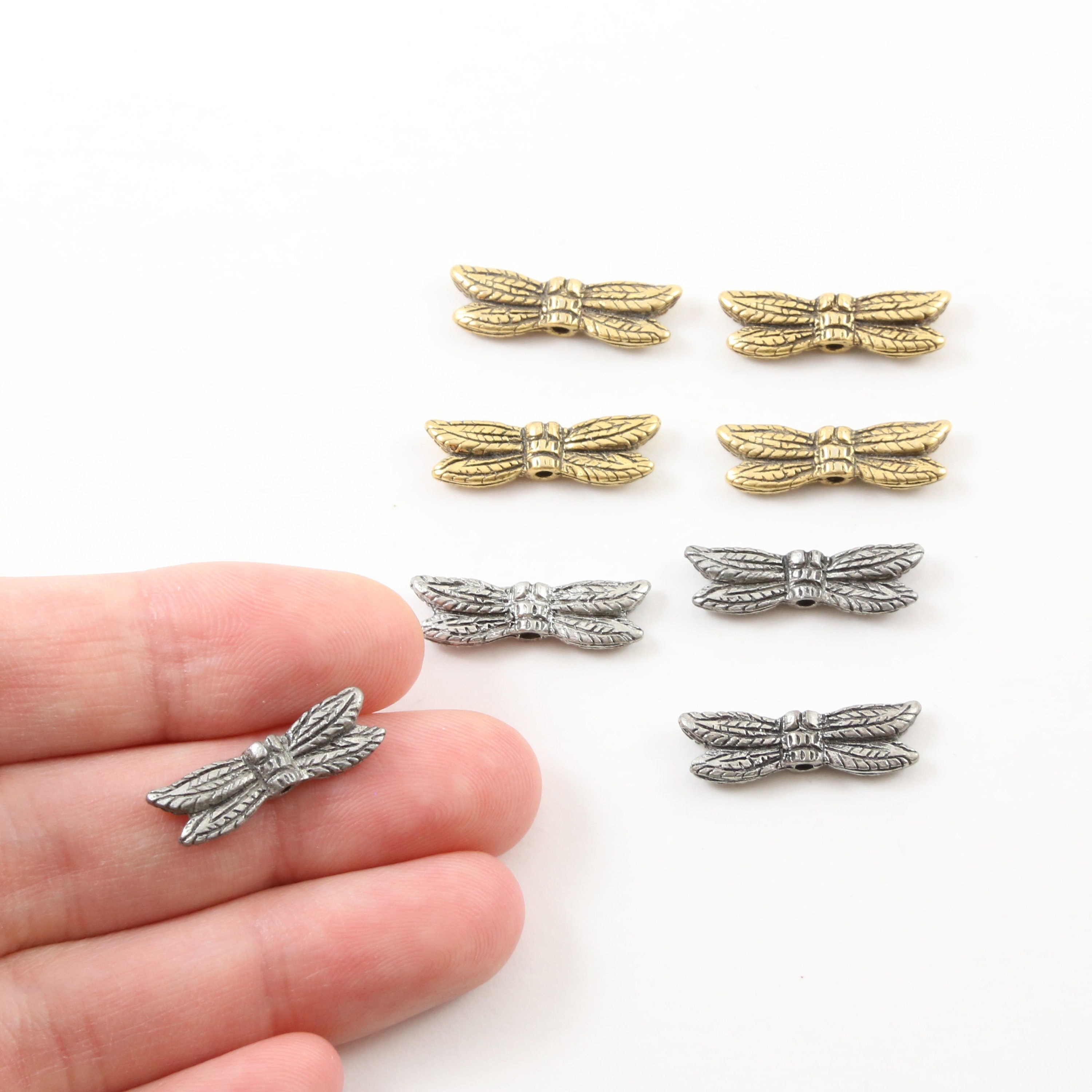 21mmx6mm Pewter Large Flying Dragonfly Bead Wings Fantasy Pendant (4pc)
