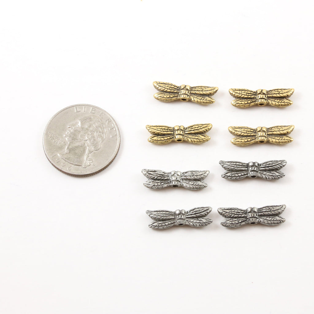 21mmx6mm Pewter Large Flying Dragonfly Bead Wings Fantasy Pendant (4pc)