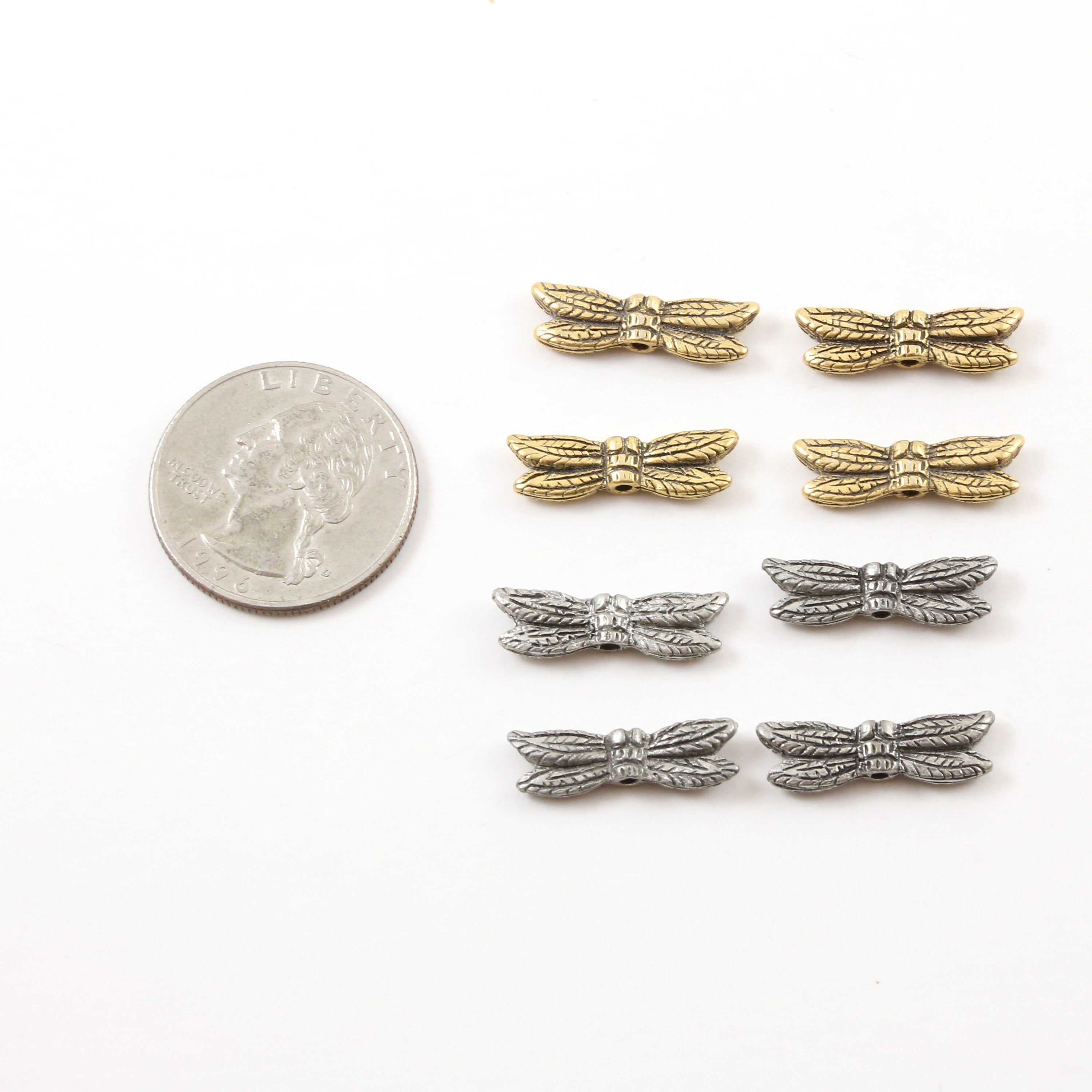 21mmx6mm Pewter Large Flying Dragonfly Bead Wings Fantasy Pendant (4pc)
