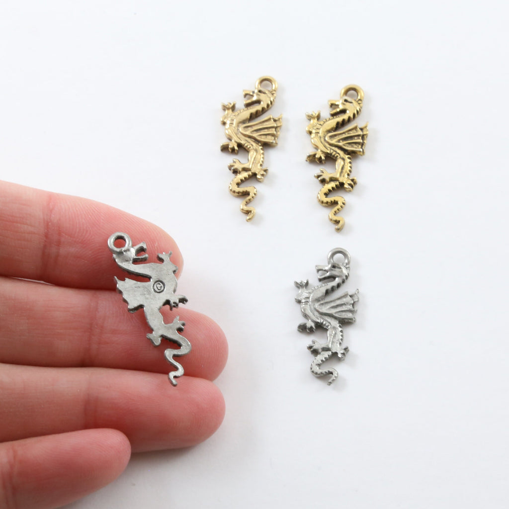 29mmx12mm Pewter Detailed Dragon Charm Fantasy Medieval Magic Mystical (2pc)