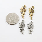 29mmx12mm Pewter Detailed Dragon Charm Fantasy Medieval Magic Mystical (2pc)