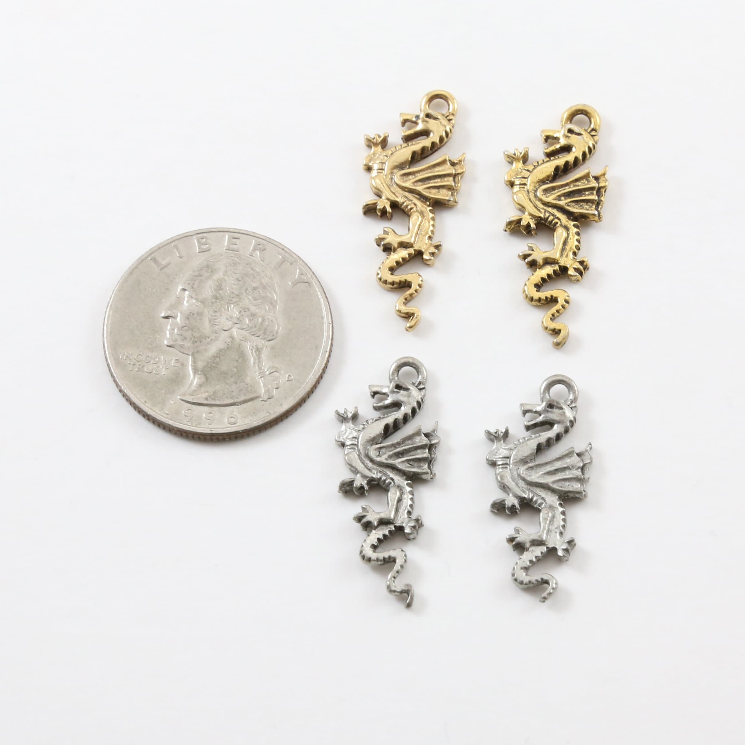 29mmx12mm Pewter Detailed Dragon Charm Fantasy Medieval Magic Mystical (2pc)