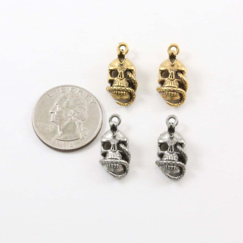 23mmx10mm Pewter Snake Skull Punk Pirate Skull Charm Pendant Halloween (2pc)