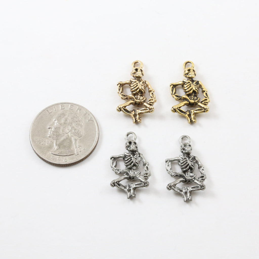 Pewter Dancing Skeleton Charm Pendant Halloween Skeletons Day (2pc)
