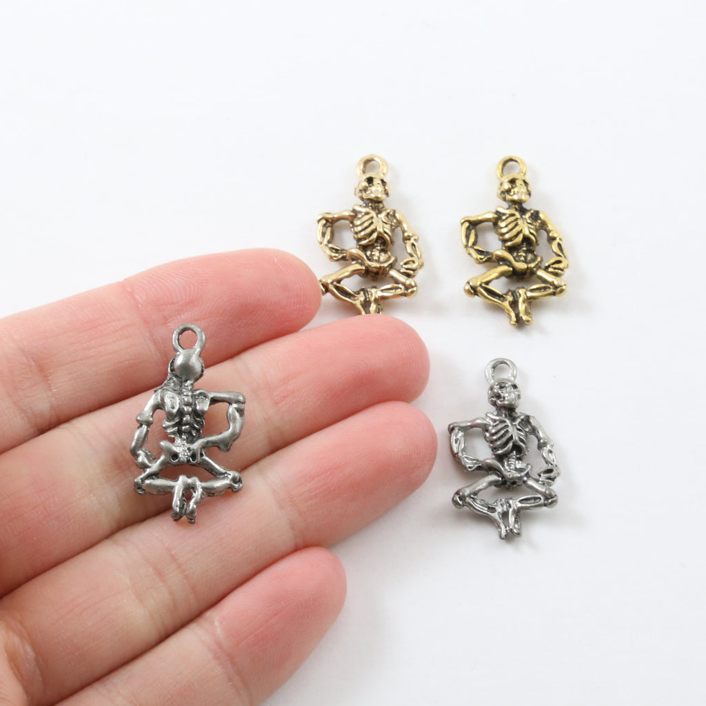 Pewter Dancing Skeleton Charm Pendant Halloween Skeletons Day (2pc)
