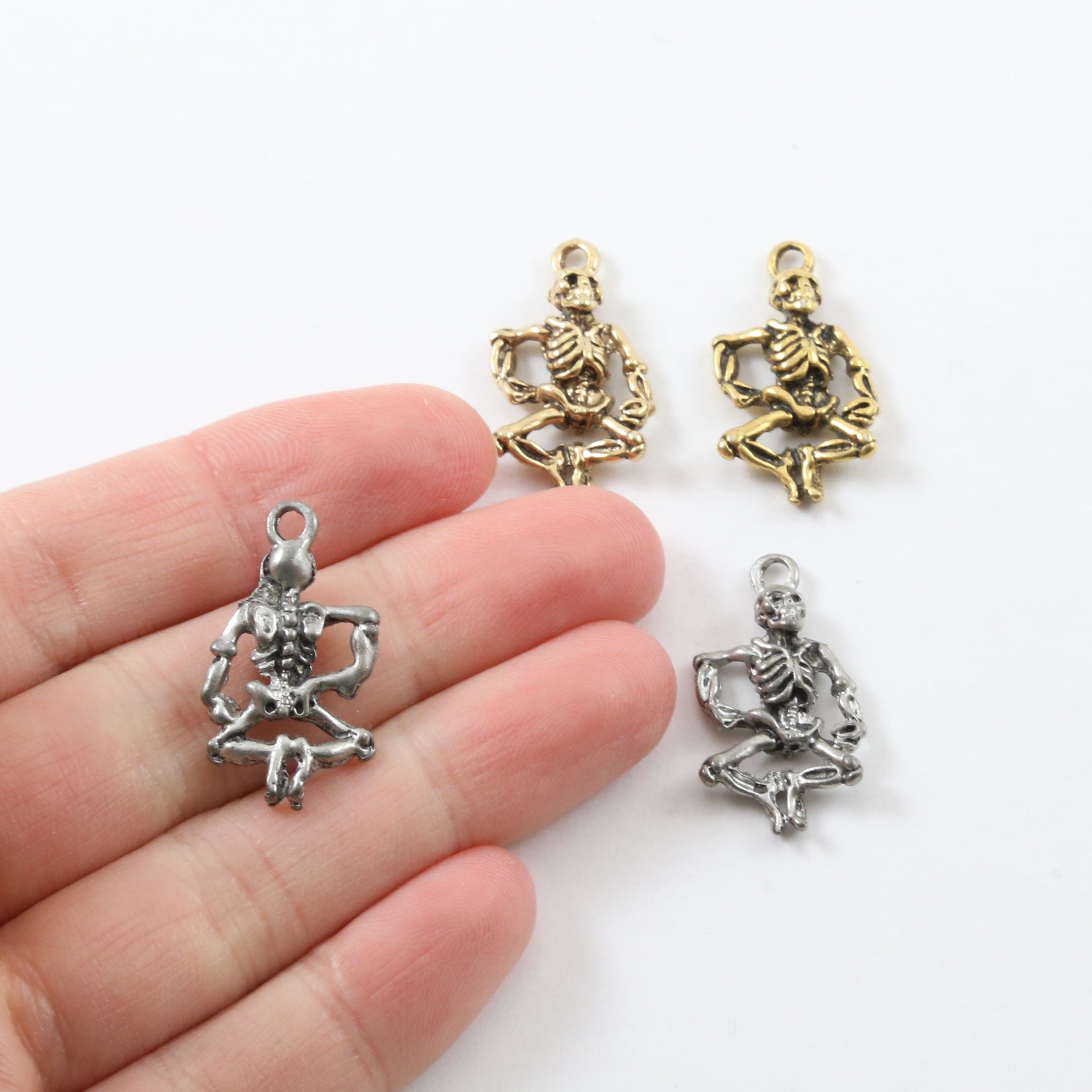 Pewter Dancing Skeleton Charm Pendant Halloween Skeletons Day (2pc)