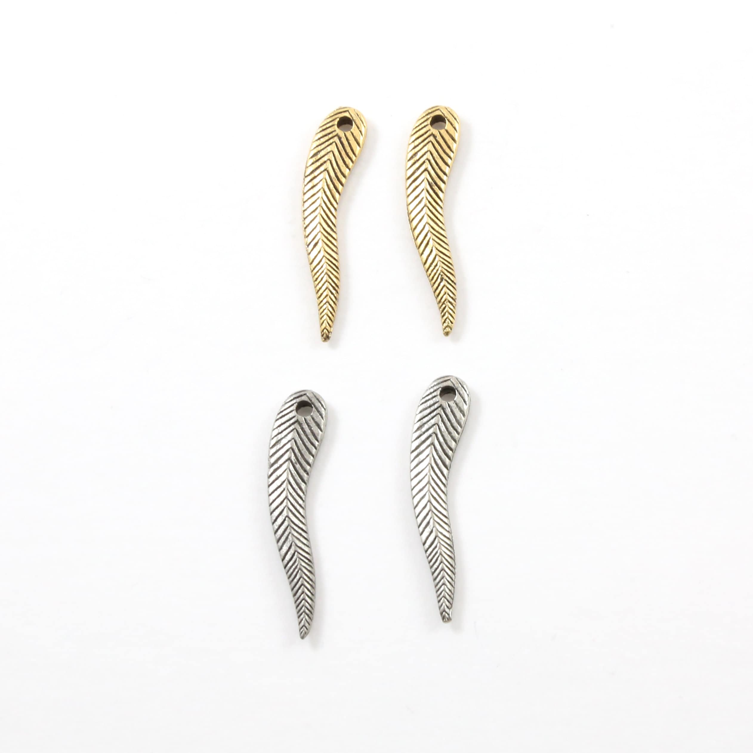 29mmx6mm Pewter Skinny Lined Pointed Minimal Modern Feather Charm (2pc)