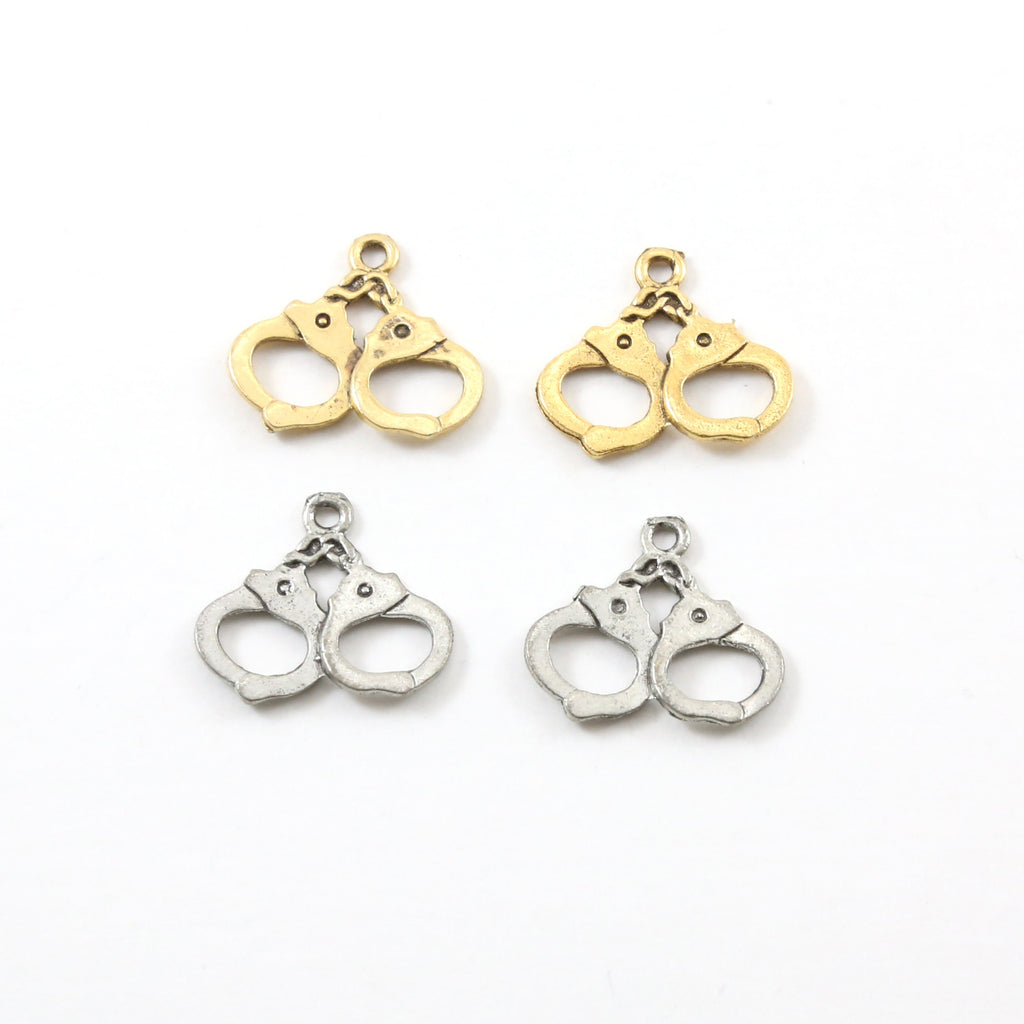 20mmx20mm Pewter Stationary Handcuff Police Charm in Antique Gold (2pc)