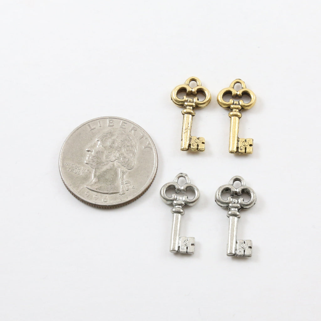 20mmx 10mm Pewter Rounded Skeleton Key Charm Best Friend Charm Necklace (2pc)