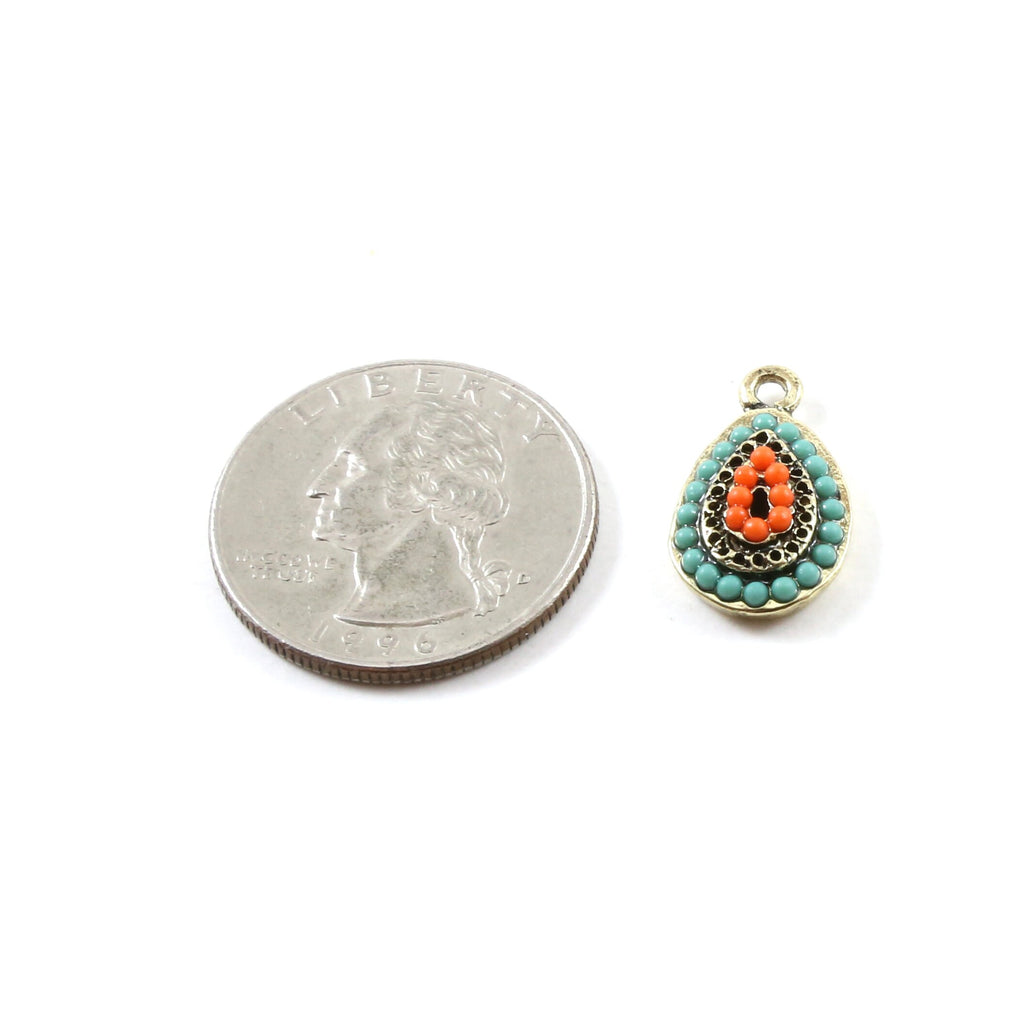 19mmx12mm Base Metal Teardrop Colorful Red and Blue Crystal Beaded Tribal