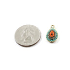 19mmx12mm Base Metal Teardrop Colorful Red and Blue Crystal Beaded Tribal