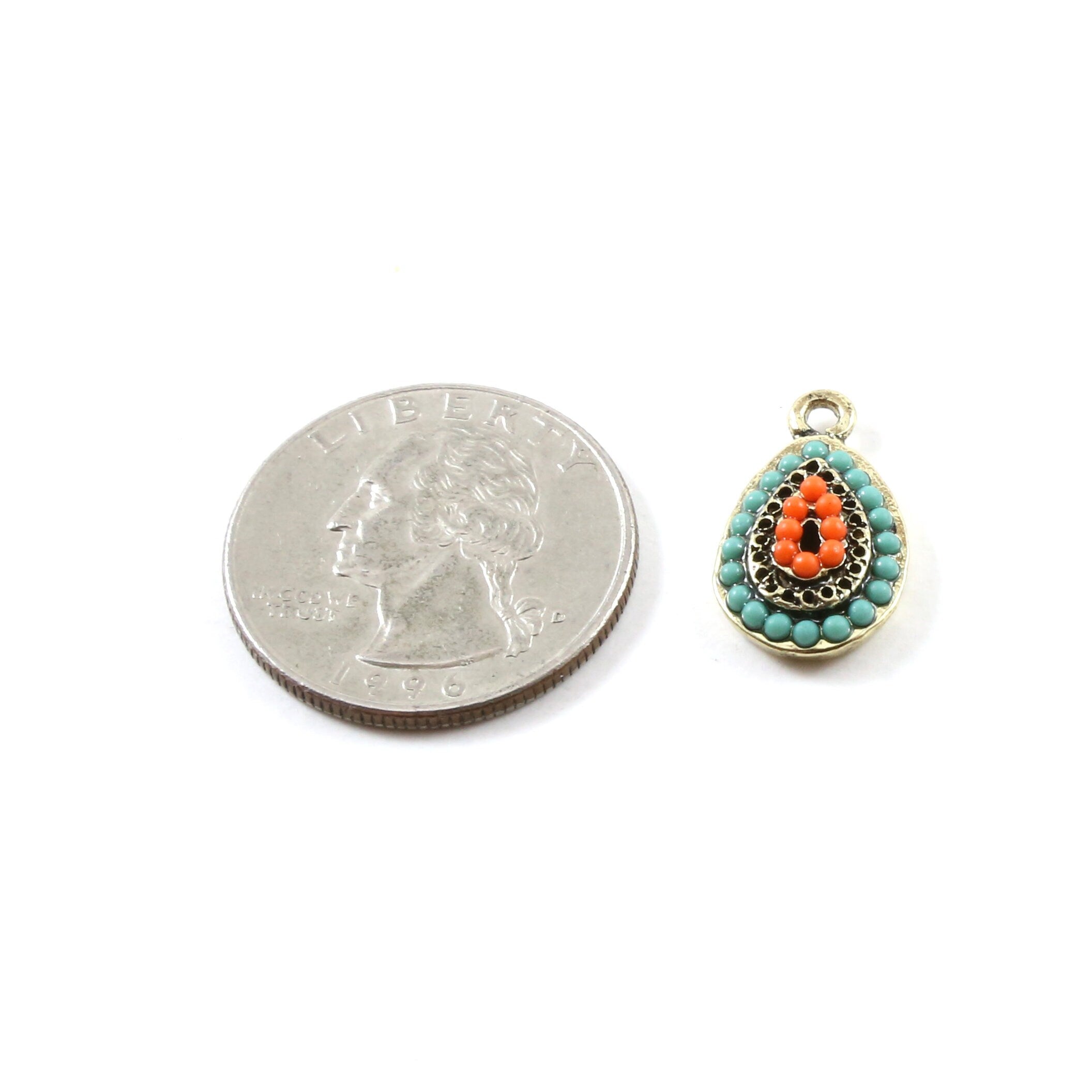 19mmx12mm Base Metal Teardrop Colorful Red and Blue Crystal Beaded Tribal