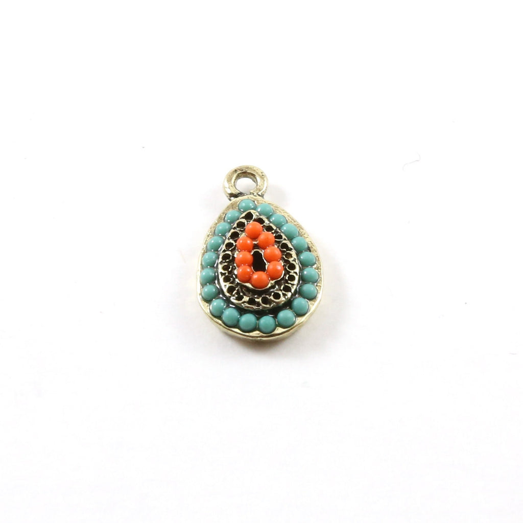 19mmx12mm Base Metal Teardrop Colorful Red and Blue Crystal Beaded Tribal