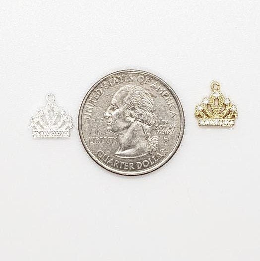 10mmx10mm Brass Pave Princess Crown CZ Charm Cubic Zirconia Gold Color